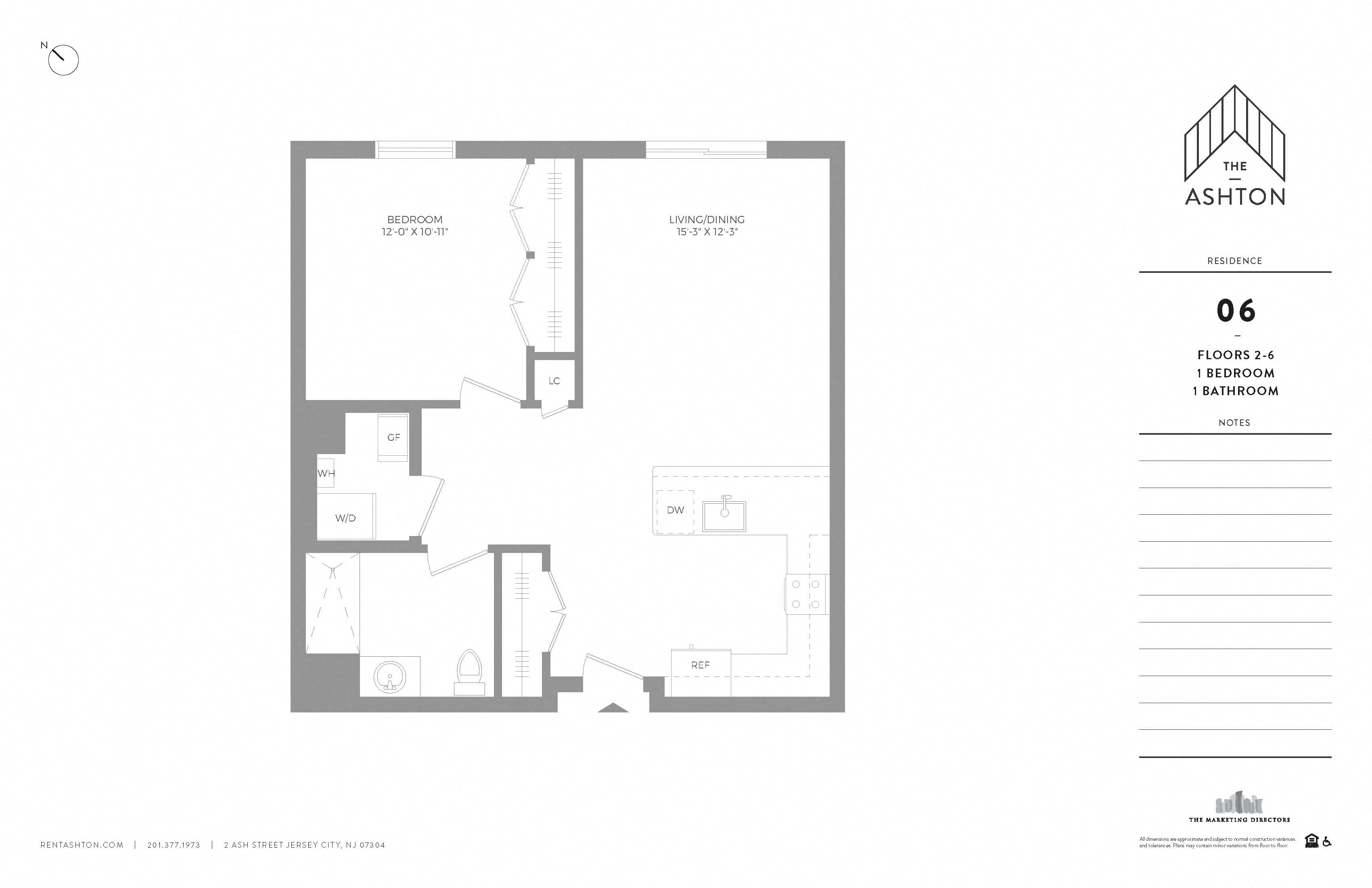 Floor plan for 1 bed, 1 bath, 682 sqft